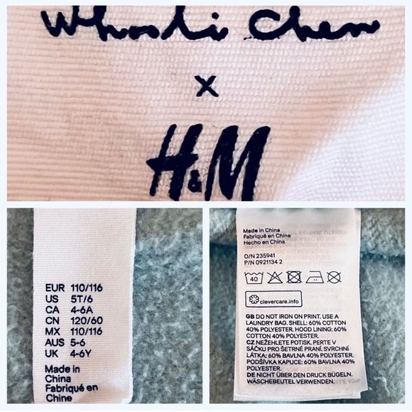 Whooli Chen x H&M Girl’s Mint Green Bunnies Woodland Hoodie Size 5T/6 - Picture 6 of 11